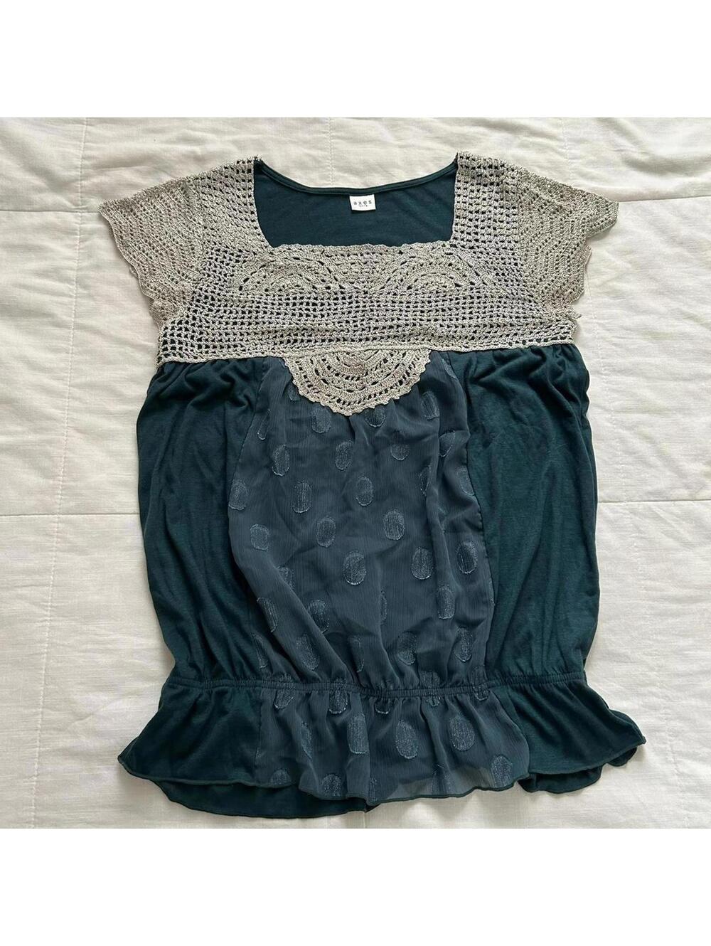 Axes Femme Green Polka Dot Jacquard Crochet Bib Top Size M Japan